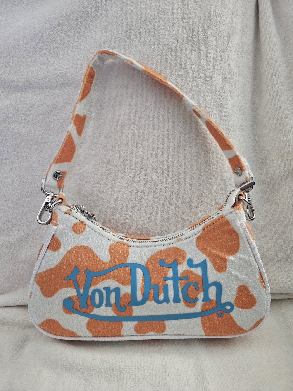 Von Dutch Orange Cow Print Mini Shoulder Bag